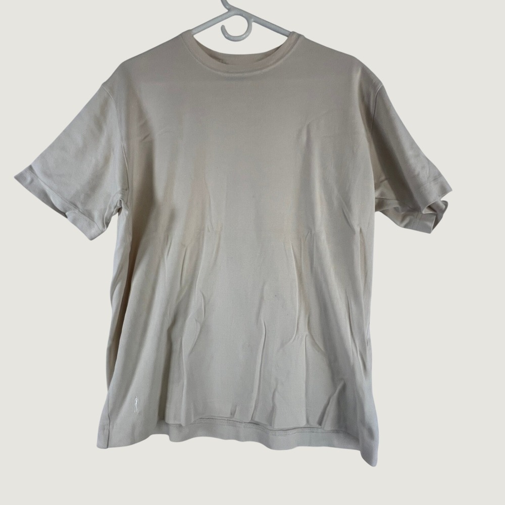 Lanesboro Mens Pima Cotton T-Shirt Cream Off White Short Sleeve Crewneck Size M